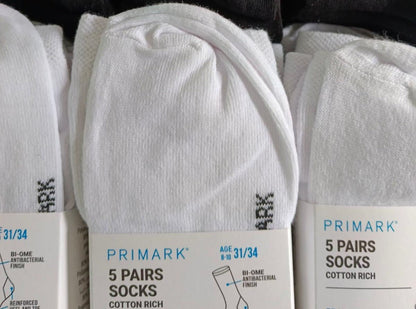 Primark 5in1 White Cotton Socks