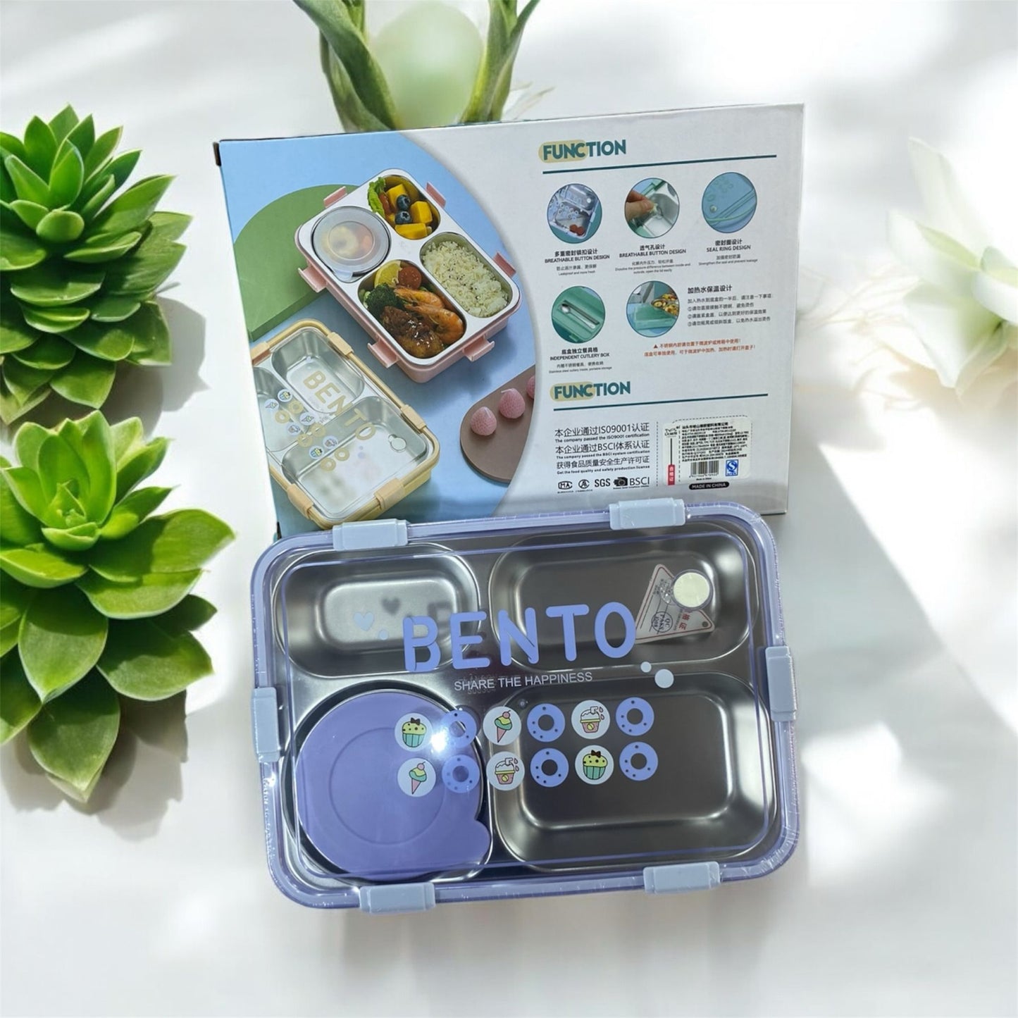 BENTO LUNCH BOX (4 Compartment) BPA Free-304 Stainless Steel